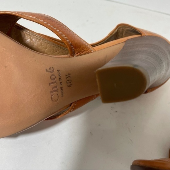 Chloe tan high heel sandals wide straps brass hardware size 10.5 B - Picture 10 of 10